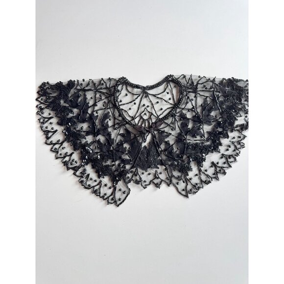 Vintage Black Beaded Sequin Embroidered Tulle Collar - Picture 6 of 14